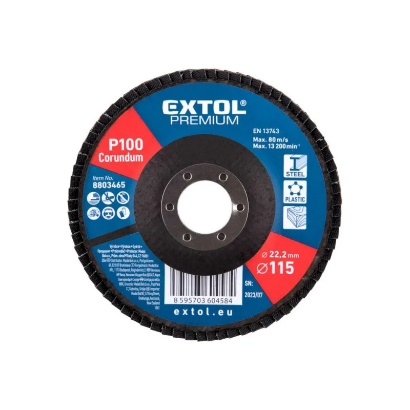 Kotúč lamelový šikmý korundový, P100, 115mm, diera 22,2mm, EXTOL PREMIUM