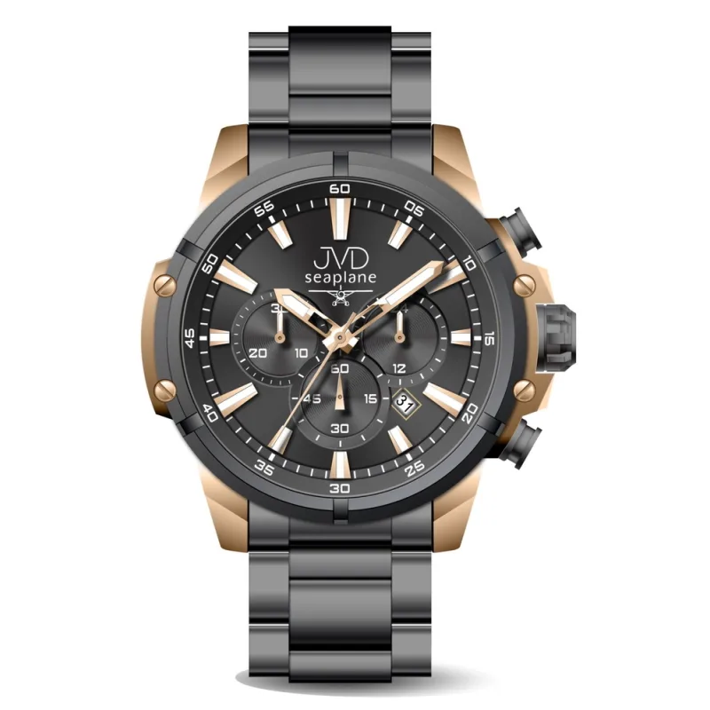 JVD Pánské černé vodotěsné ocelové náramkové hodinky (chronograf) JVD JC635.2