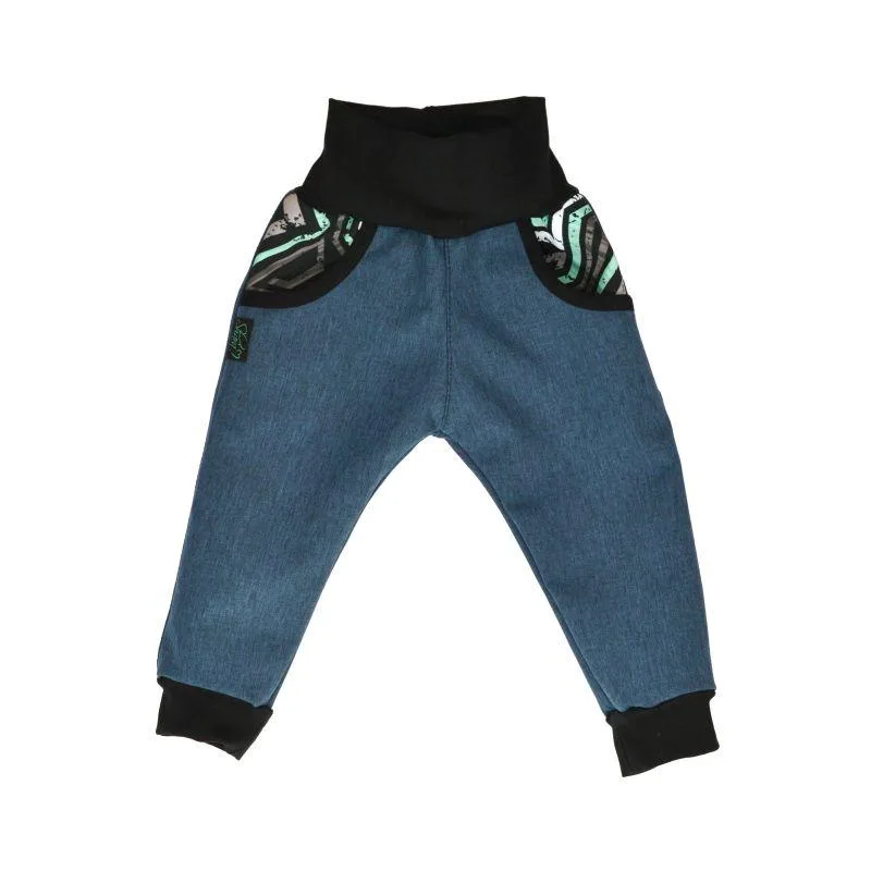 Detské nohavice softshellové rastúce - modrá/grafiti, veľ. 80-116