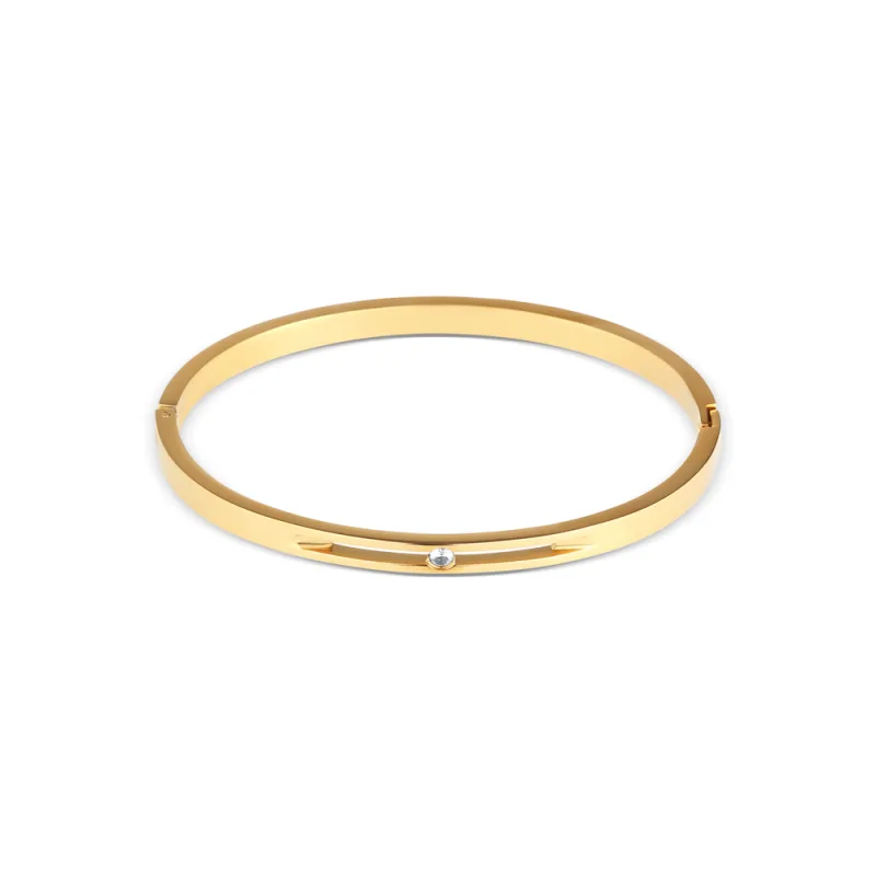 JVD Dámský ocelový pozlacený pevný náramek se zirkony SSSB0096XI8GO00