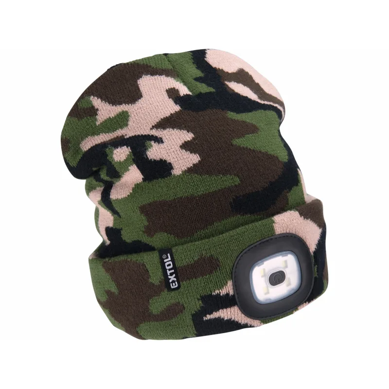 Čiapka maskáčová s čelovým svetlom, LED 4x45lm, 300mAh Li-ion, nabíjanie cez USB, EXTOL LIGHT