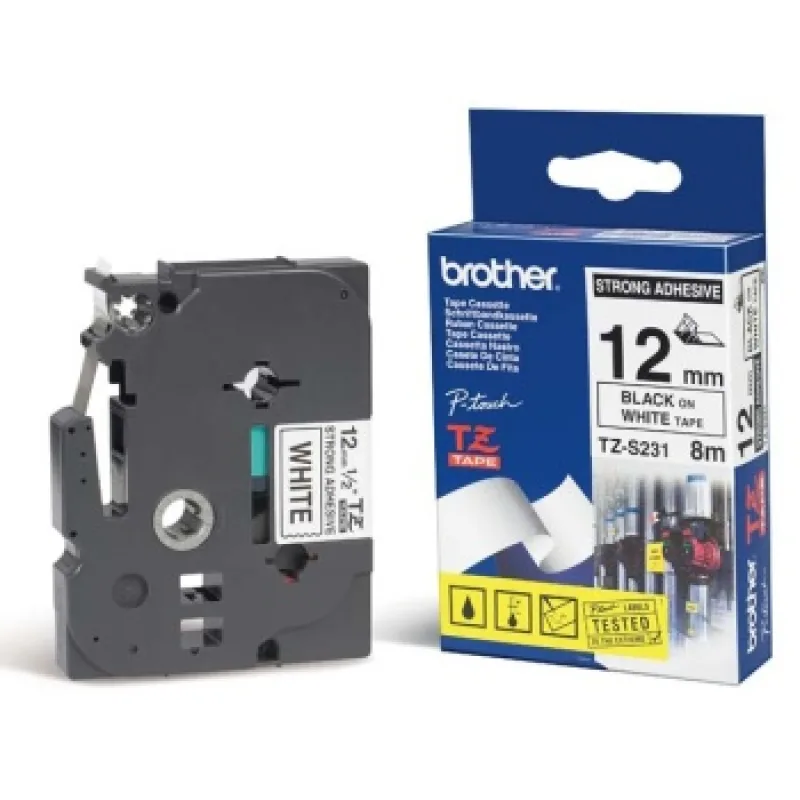 TZE-S231, biela/ čierna, 12mm TZES231