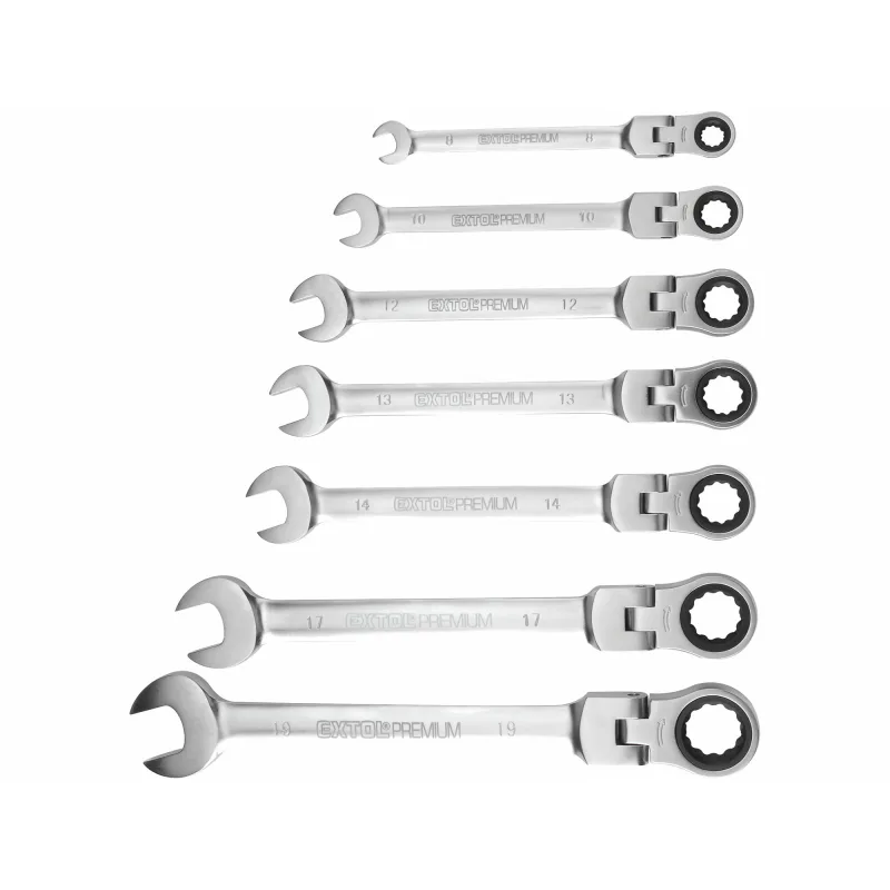 Kľúče očko-vidlicové, račňové, 72 zubov, s kĺbom, 7-dielna sada, 8-19mm, EXTOL PREMIUM