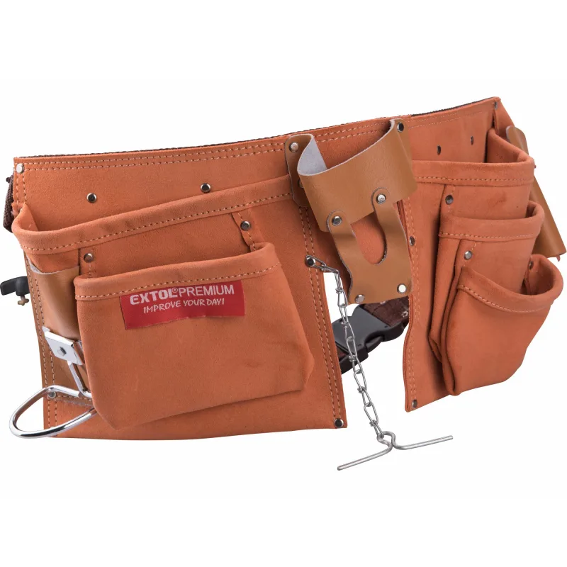 Vrecko na náradie, dvojdielne, 9 vreciek, kovové oko, s opaskom, kožené, EXTOL PREMIUM