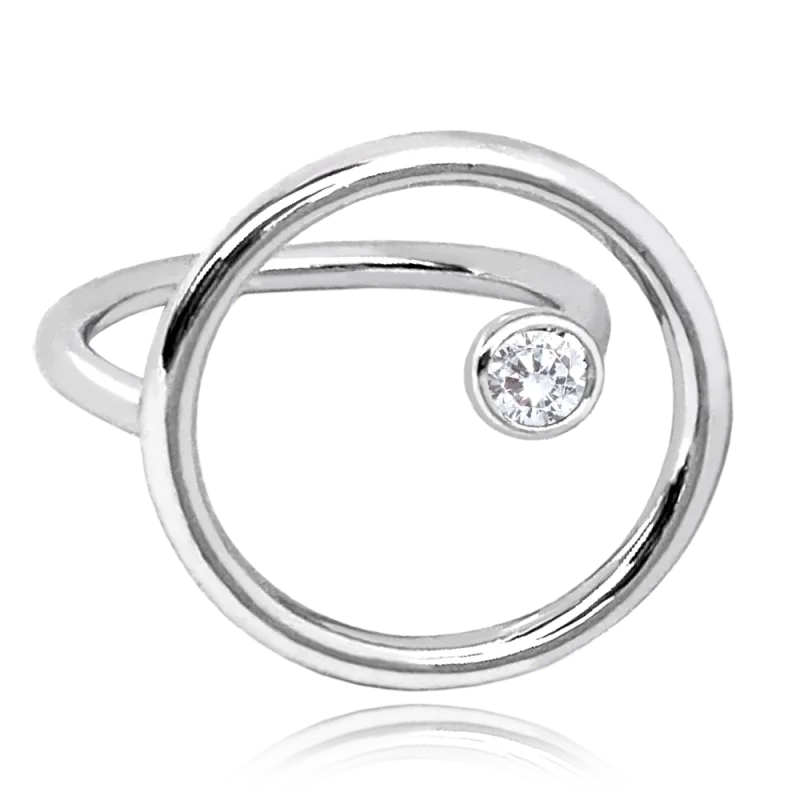 MINET Stříbrný prsten otevřený KROUŽEK se zirkonem vel. 54 JMAS0154SR54