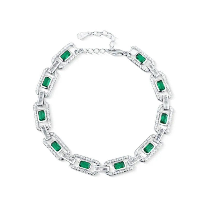 JVD Dámský mohutný stříbrný náramek se zirkony a smaragdy ryz. 925/1000 SVLB0879SH2Z118