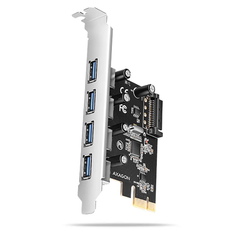 AXAGON PCEU-430RS, PCIe radič, 4x USB 5Gbps port, SATA napájanie, Renesas…