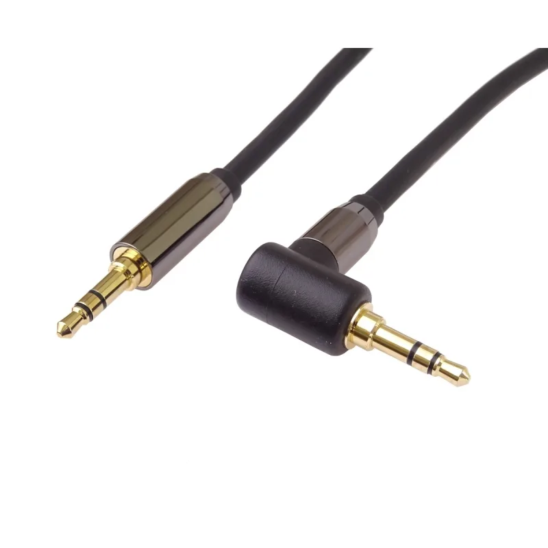 PremiumCord HQ tienený kábel stereo Jack 3.5mm - Jack 3.5mm zahnutý 90 °…