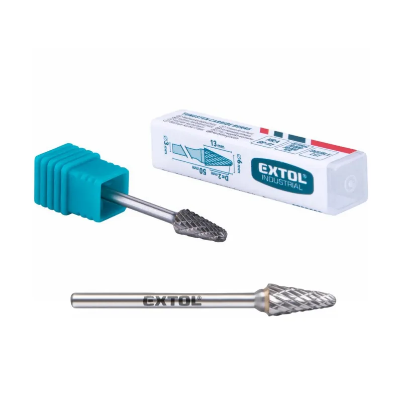Fréza karbidová valcová, polguľaté čelo, ⌀6mm, rezná dĺžka 13mm, stopka ⌀3mm, EXTOL INDUSTRIAL