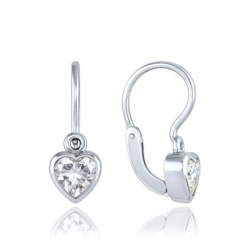 MINET Dětské náušnice s předním zapínáním srdíčka z bílého zlata se zirkony Au 585/1000 1,15g JMG0237WSE01