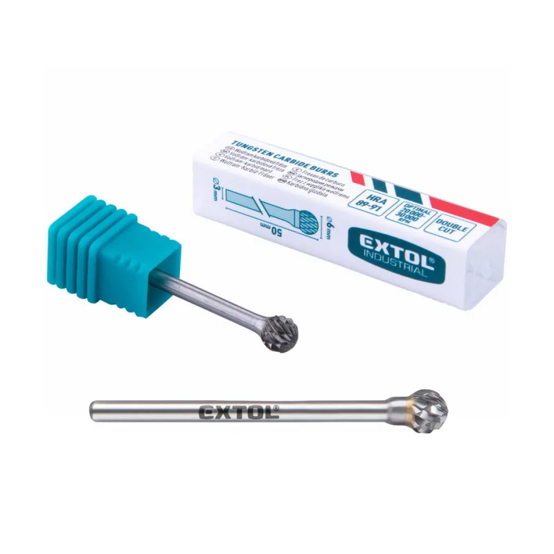 Fréza karbidová valcová, polguľaté čelo, ⌀6mm, rezná dĺžka 13mm, stopka ⌀3mm, EXTOL INDUSTRIAL