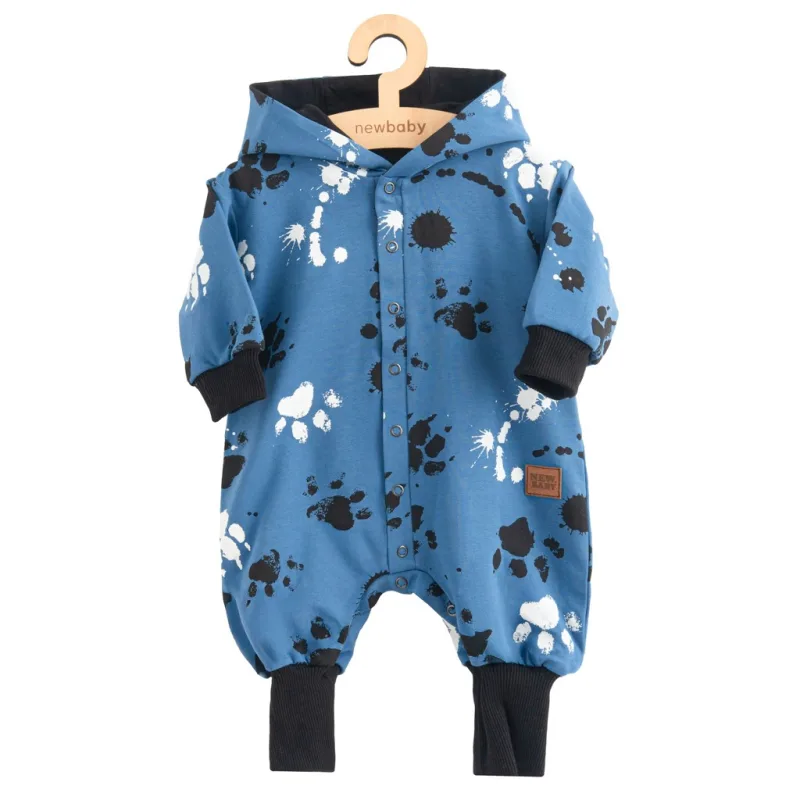 Dojčenský bavlnený overal s kapucňou a uškami New Baby labka modrý