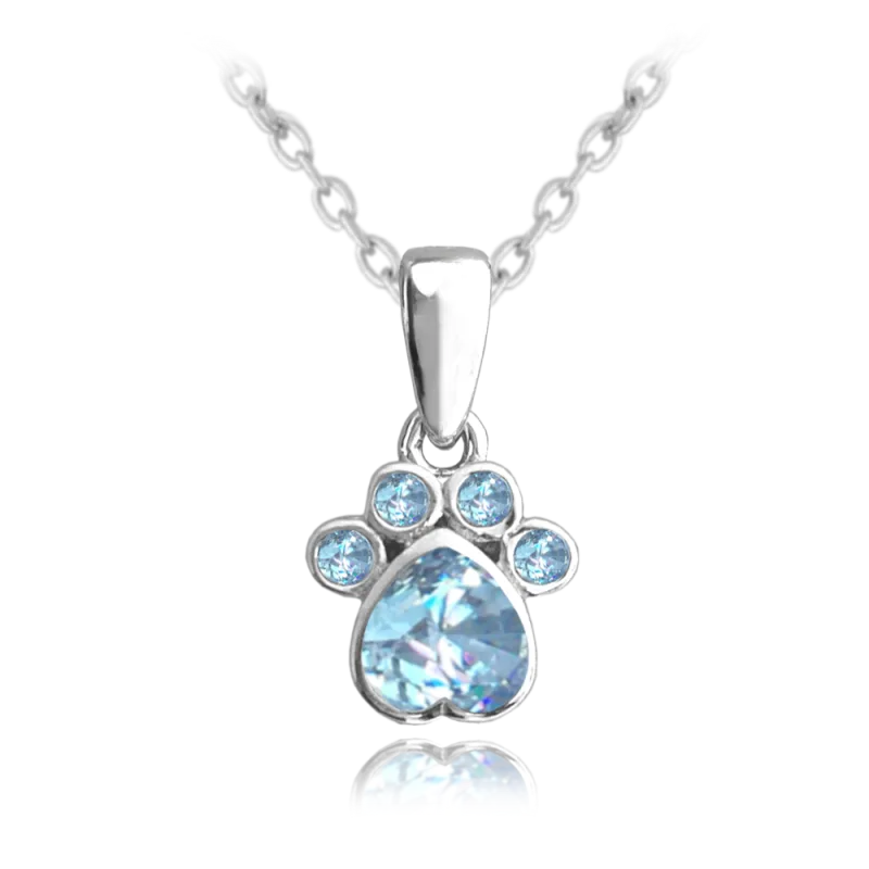 MINET Dětský stříbrný náhrdelník TLAPKA s modrými zirkony JMAD0029AN38