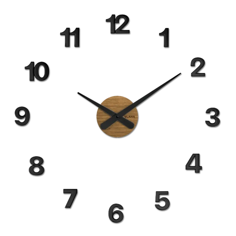 VLAHA Luxusní dubové nalepovací hodiny MINIMAL vyrobené v Čechách - černé ⌀59cm VCT1143