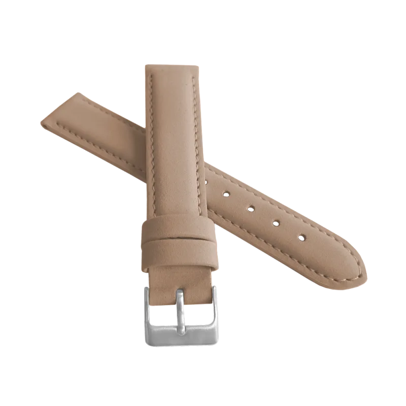 Světle hnědý prošitý kožený řemínek MINET z jemného nubuku - 16mm na hodinky MSNUC18