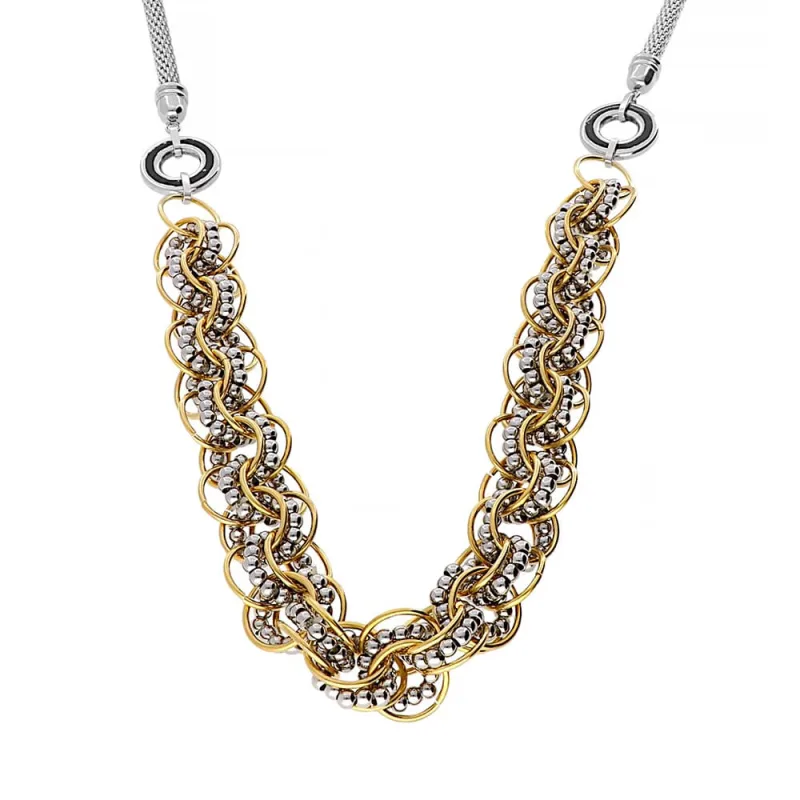 MPM Dámský ocelový nerezový náhrdelník 5092 - stříbrnozlaté barvy SNE.5092