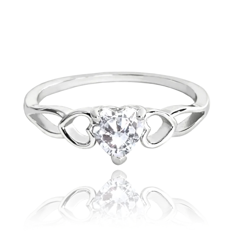 MINET Stříbrný prsten LOVE s bilým srdíčkovým zirkonem vel. 57