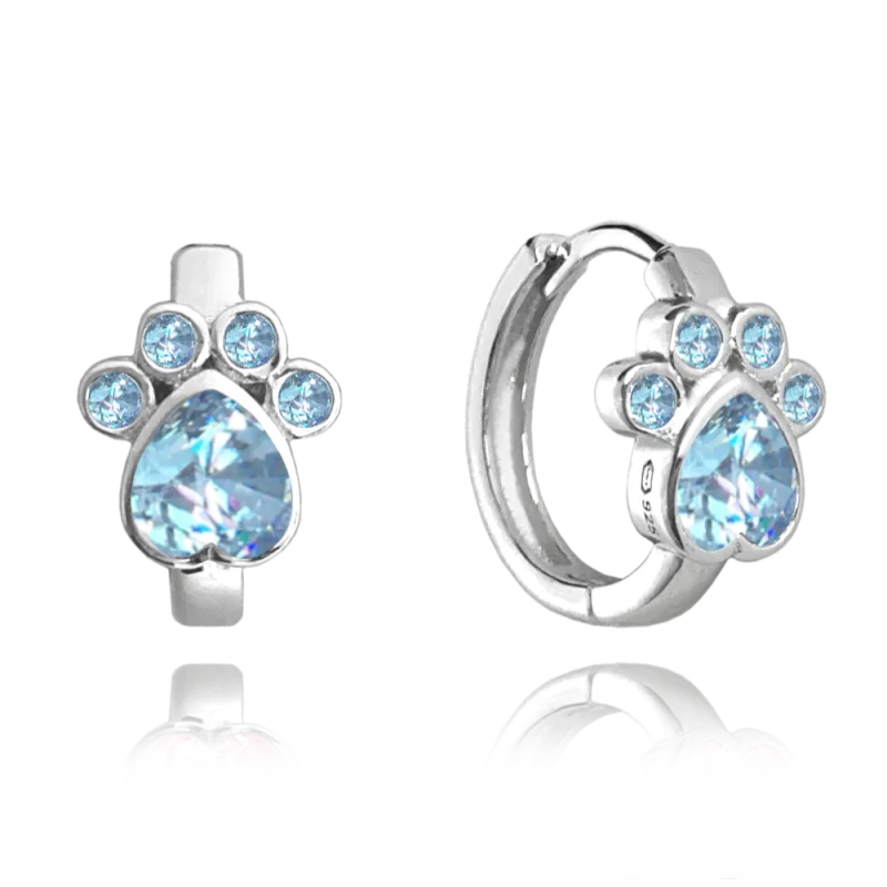 MINET Dětské stříbrné náušnice TLAPKY s modrými zirkony JMAD0029AE00