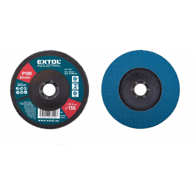 Kotúč lamelový šikmý, zirkón, ⌀150x22,2mm, P100, EXTOL INDUSTRIAL