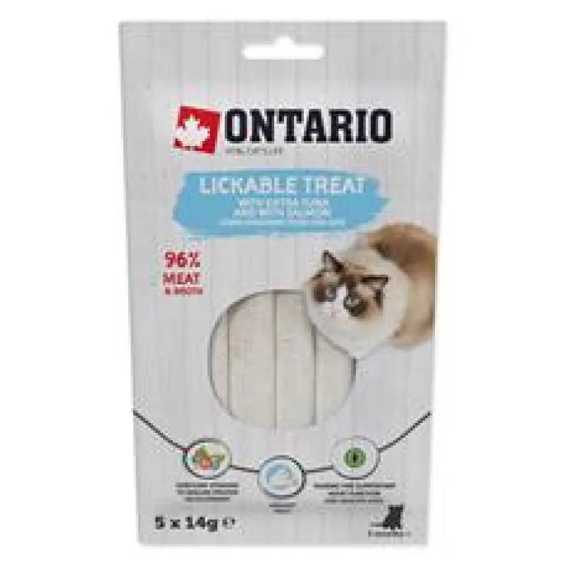 Pochoutka ONTARIO lízací s extra tuňákem a s lososem 5 x 14g