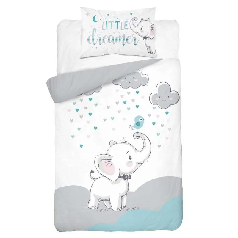 Bambusové obliečky do postieľky Sloník Tyrkys 100x135/40x60