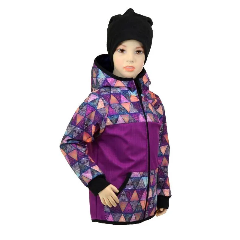 Detská bunda - bambusový softshell - ostružina/mandalové trojuholníky, veľ. 80-116