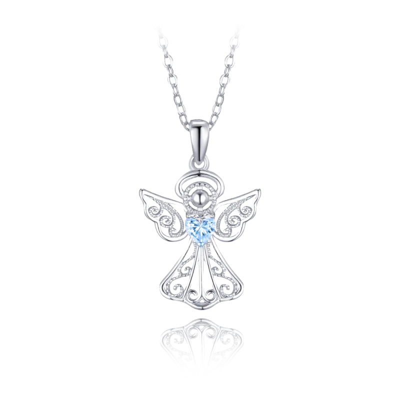 MINET Stříbrný náhrdelník anděl s modrým zirkonem JMAN0599AN45