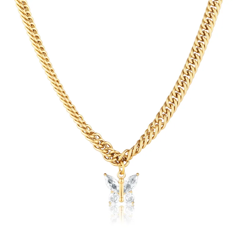 JVD Dámský ocelový pozlacený náhrdelník se zirkonem SSSN0065XJ2GO45