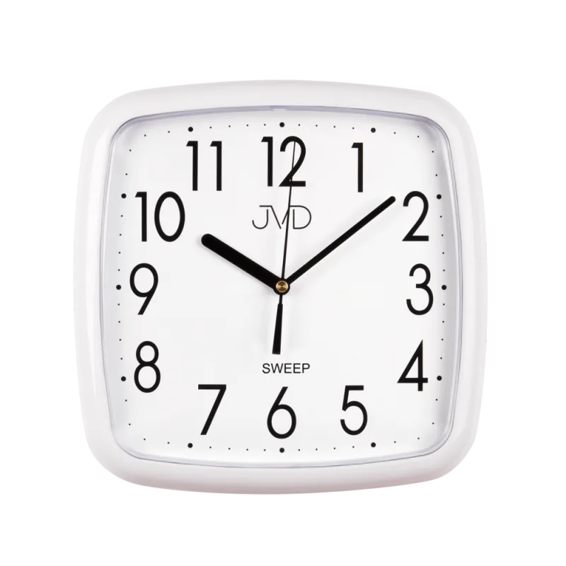 JVD Bílé hranaté plastové nástěnné netikající tiché hodiny JVD sweep HP615.5