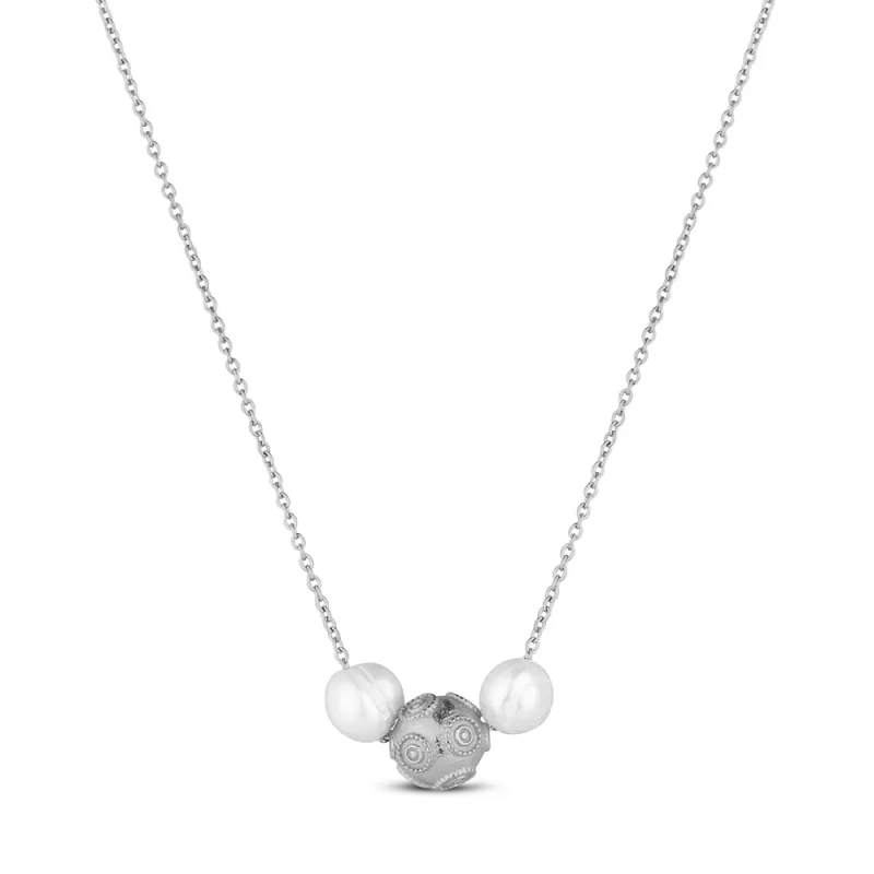 JVD Dámský ocelový náhrdelník s perlami SSSN0075XI8P145