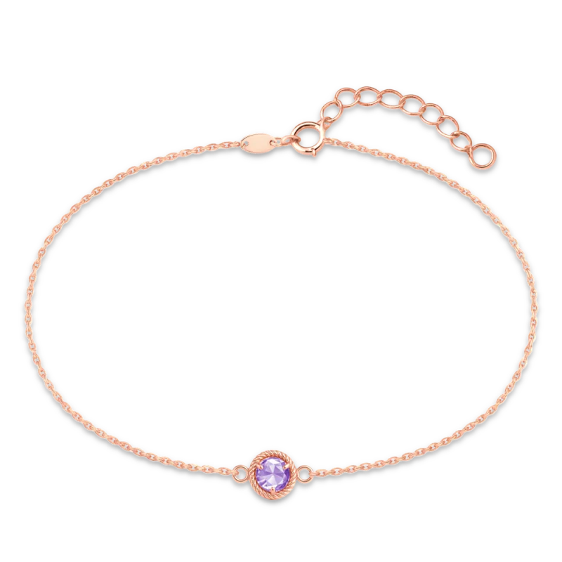 MINET Decentní zlatý rose gold náramek s fialovým zirkonem Au 585/1000 0,75g JMG0318FRB16