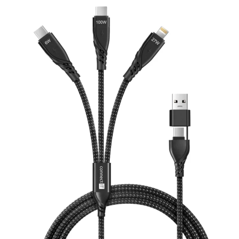 CONNECT IT Nabíjecí kabel Wirez 6v1, USB-C/ USB, Lightning + 2x USB-C, …