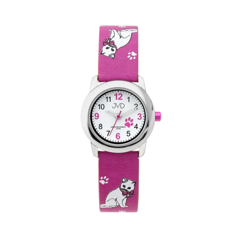 Dětské dívčí hodinky JVD J7153.2 s kočičími motivy a kočkami