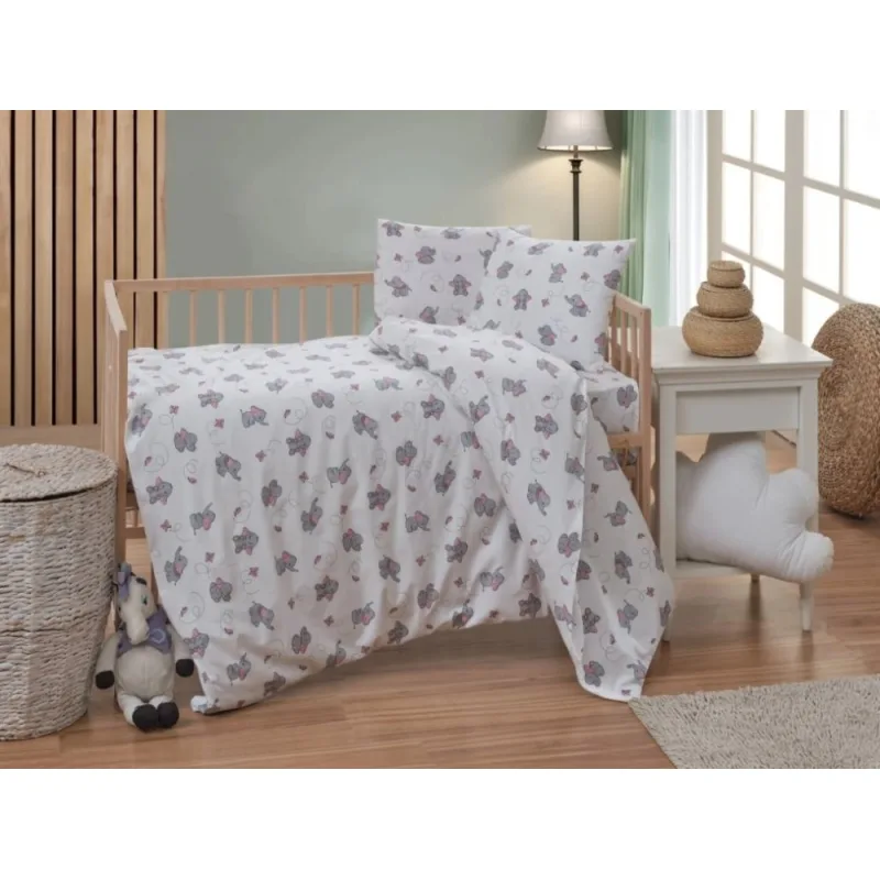 Bavlnené detské obliečky do malej postieľky 90x135, 45x60 cm Sloník sivý