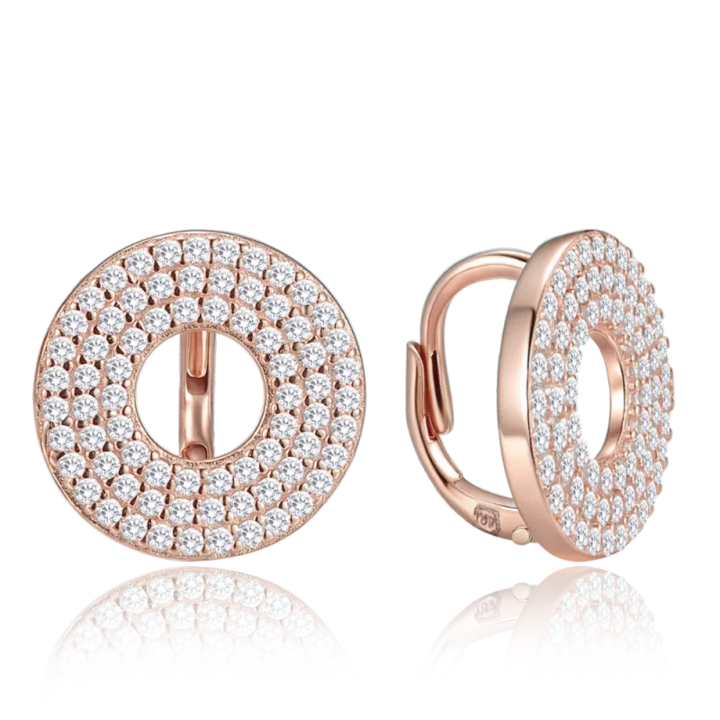 MINET Luxusní rose gold kruhové stříbrné náušnice s bílými zirkony JMAS0314RE00