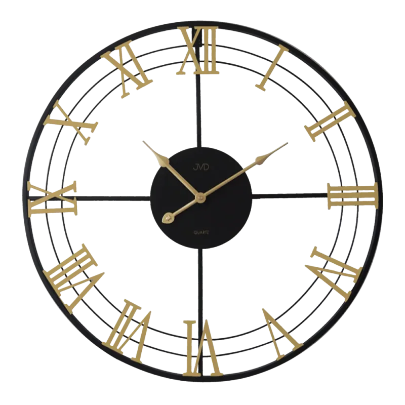 JVD Černo zlaté designové exkluzivní nástěnné hodiny JVD HJ103.1