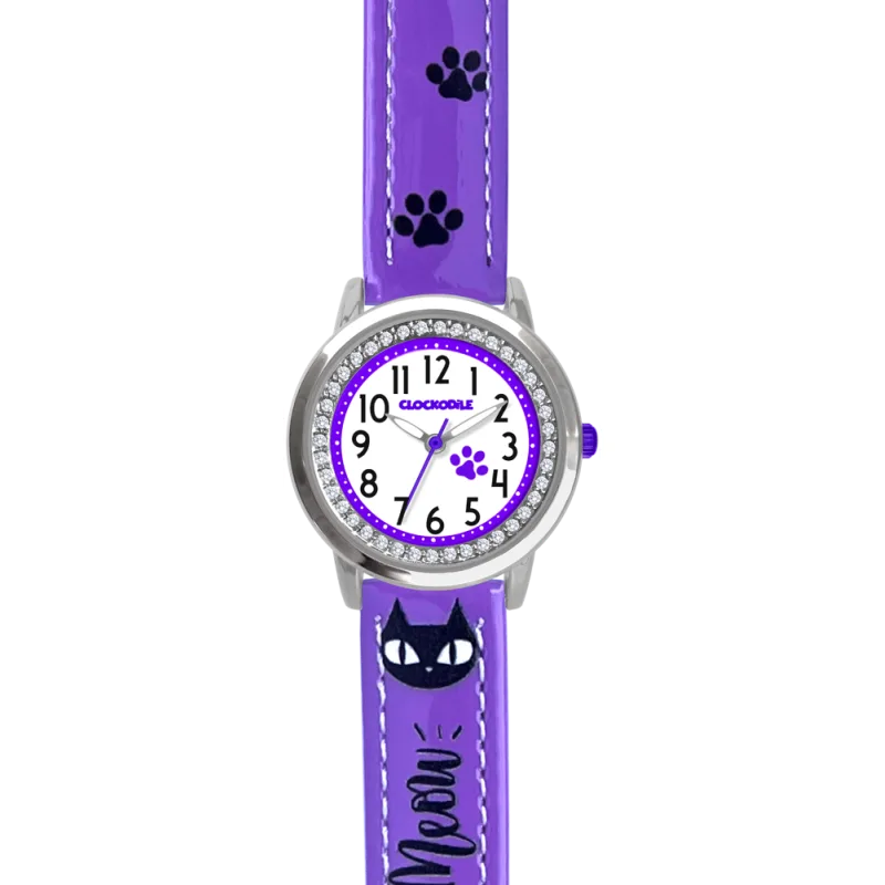 CLOCKODILE Fialové dívčí dětské hodinky KOČKY CWG5190