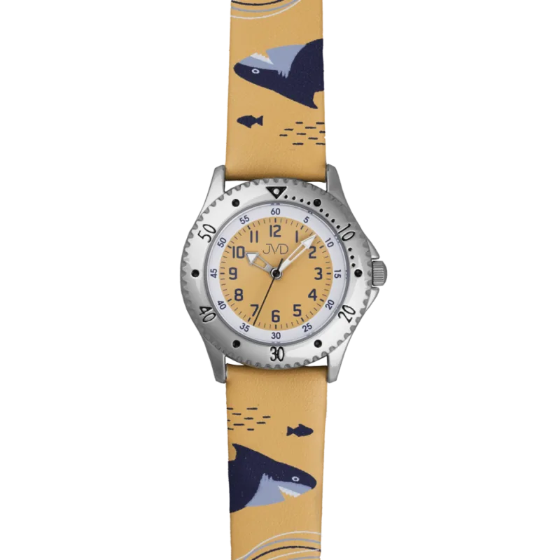 JVD Dětské chlapecké žluté náramkové hodinky se žraloky JVD J7224.1