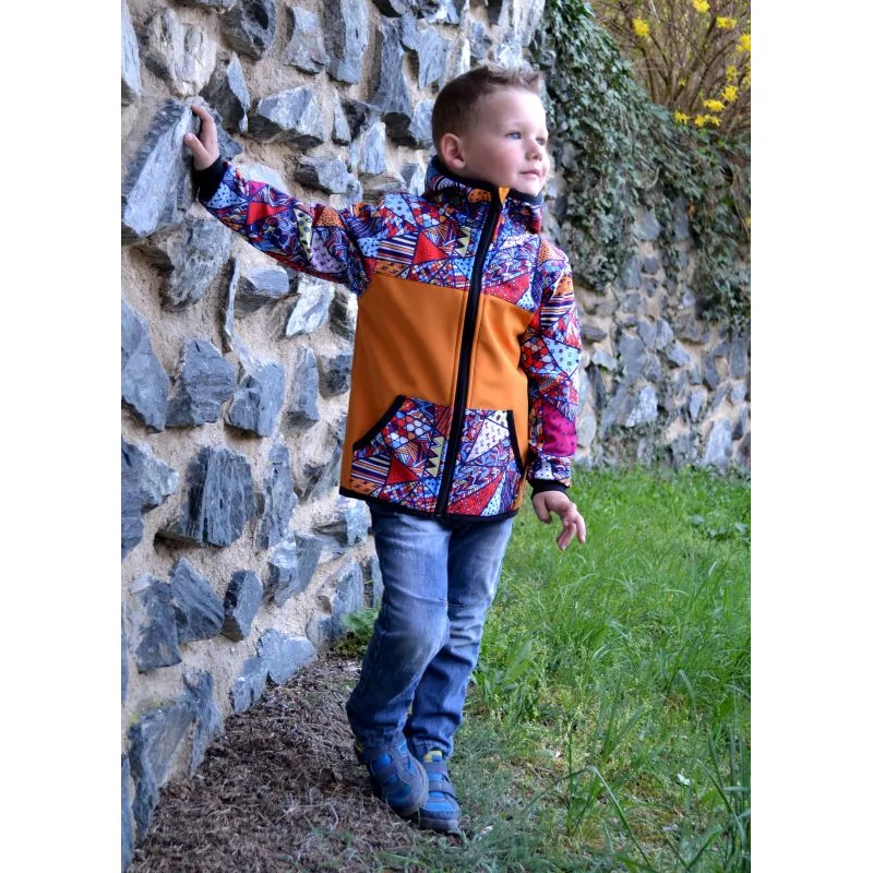 Softshellová bunda -med/bláznivé trojuholníky-zimná, veľ. 80-116