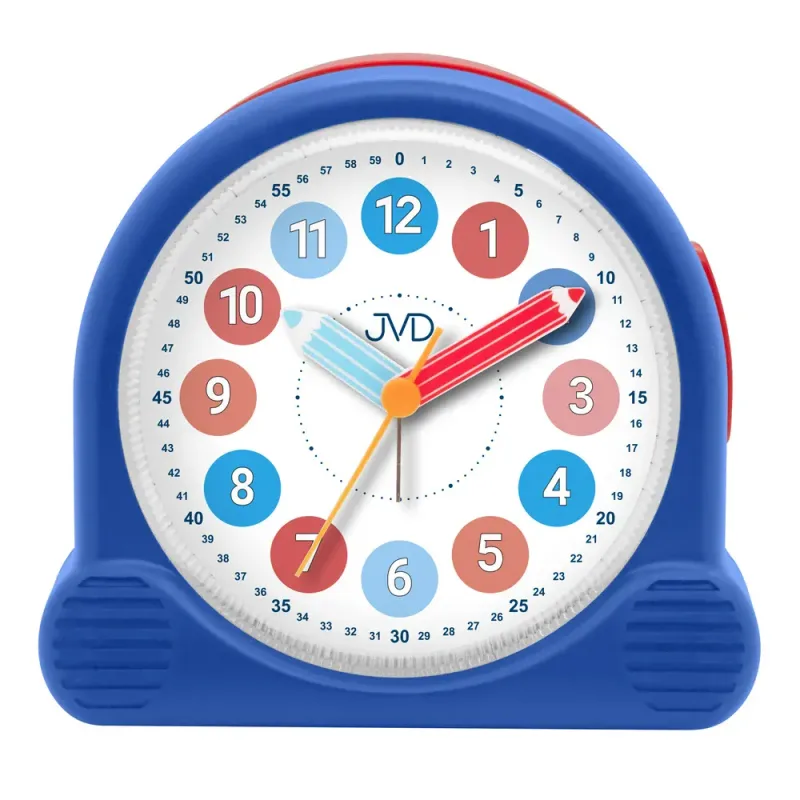 JVD Dětský modrý ručkový netikající tichý sweep budík JVD SRP160.4