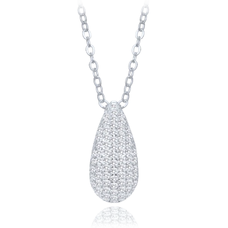 MINET Stříbrný náhrdelník kapka s bílými zirkony