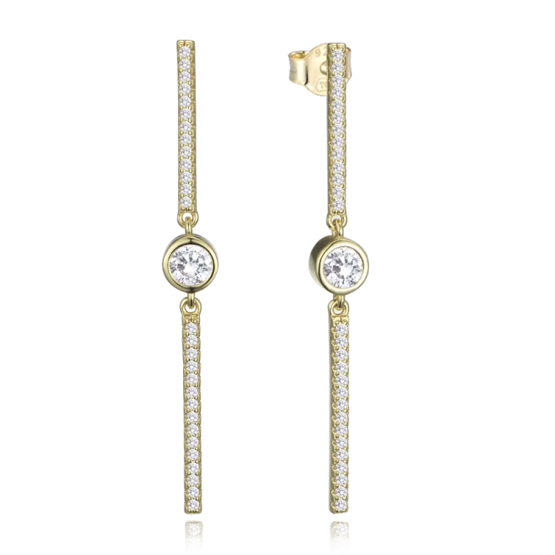 MINET Pozlacené stříbrné náušnice tyčky s bílými zirkony JMAS0304GE00
