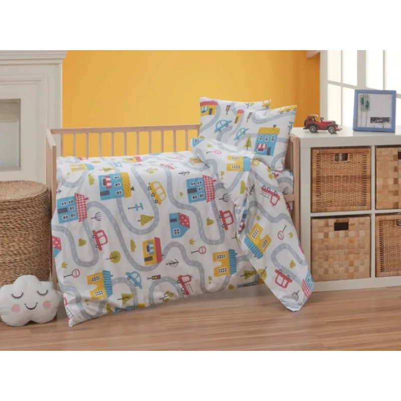Bavlnené detské obliečky do malej postieľky 90x135, 45x60 cm Mestečko