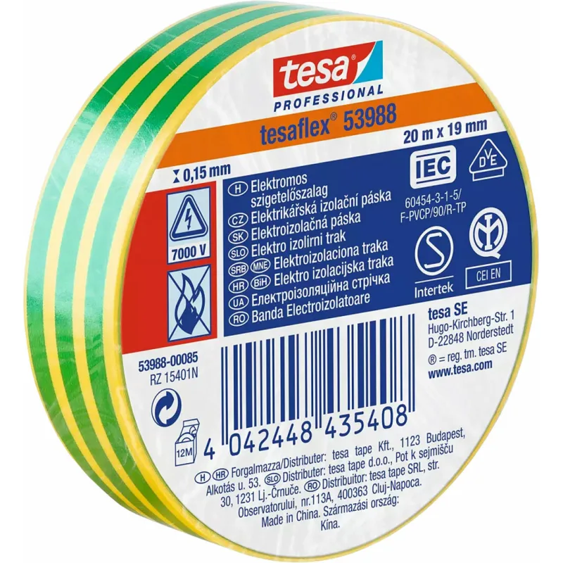 Páska 53988 elektroizolačná žlto-zel. 19mm x 20m, Tesa