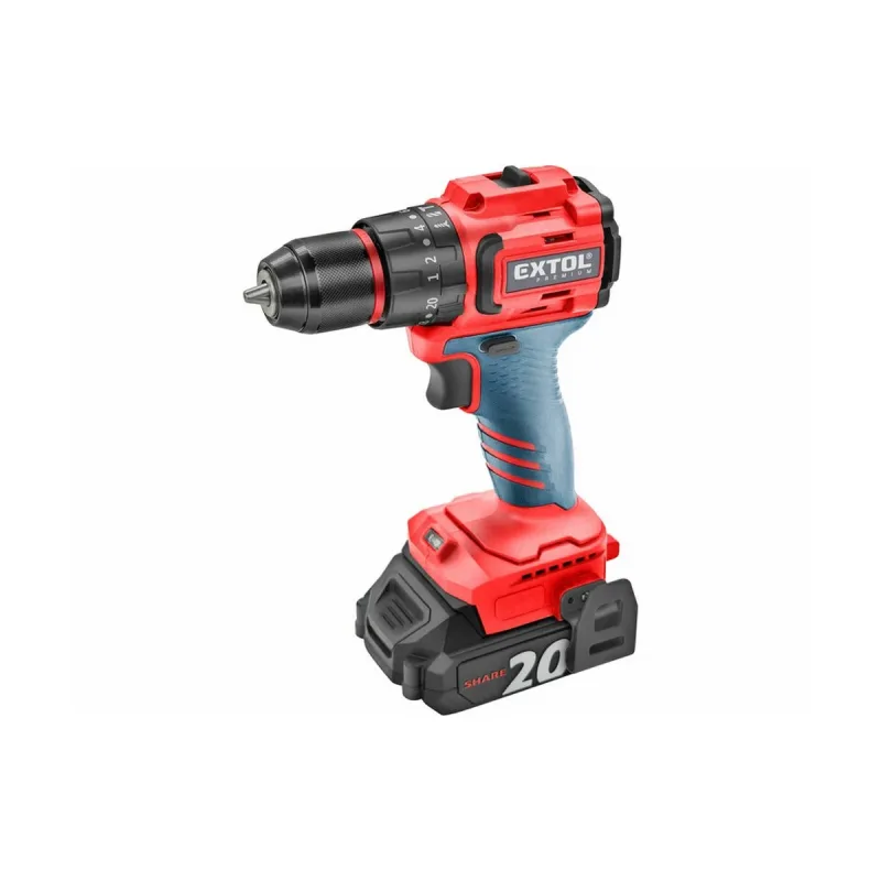 Vŕtačka s príklepom aku kompaktná Share20V, 1x 2Ah, 50Nm, bezuhlíkový motor, EXTOL PREMIUM