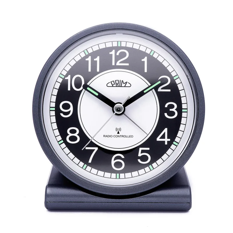 PRIM Rádiem řízený budík s plynulým chodem PRIM Alarm Gentleman - šedočerný - II. jakost C01P.3798.9290.A