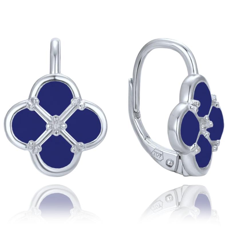 MINET Stříbrné náušnice čtyřlístky s lapisem JMAS7058BE00