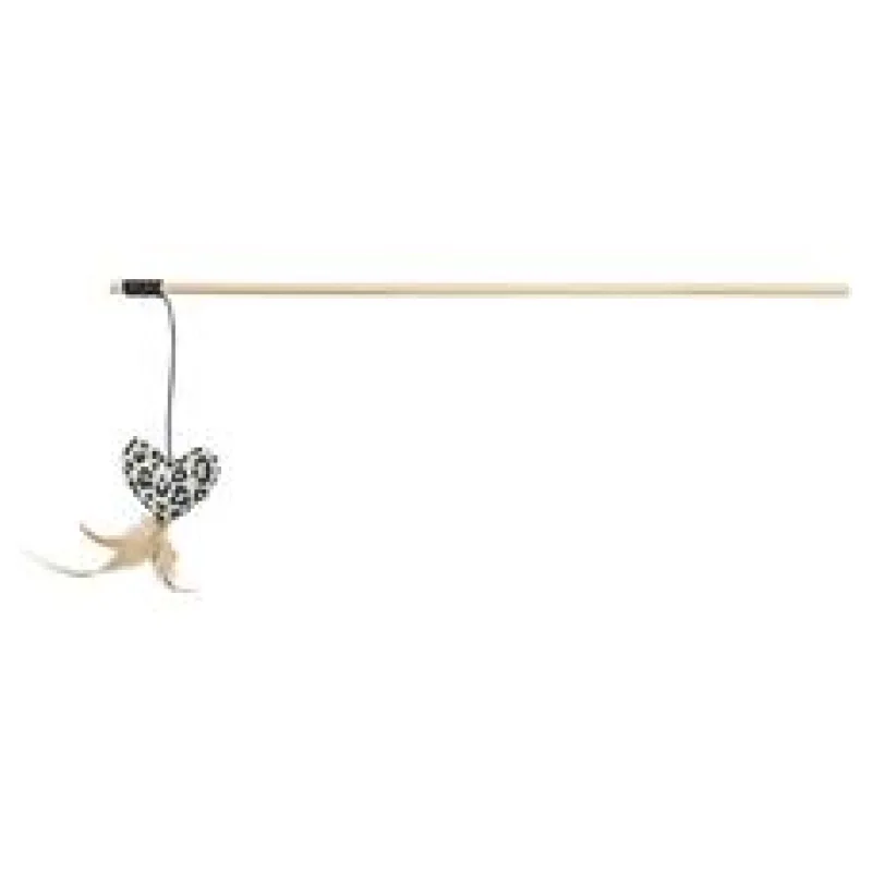 Hrací prut se srdíčkem, peříčko, catnip, plyš/dřevo 1ks/50cm