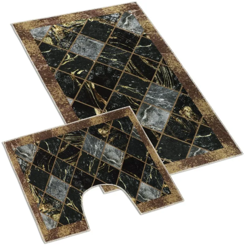 Kúpeľňová sada predložiek Hnedý mramor 3D 60x100 + 60x50cm