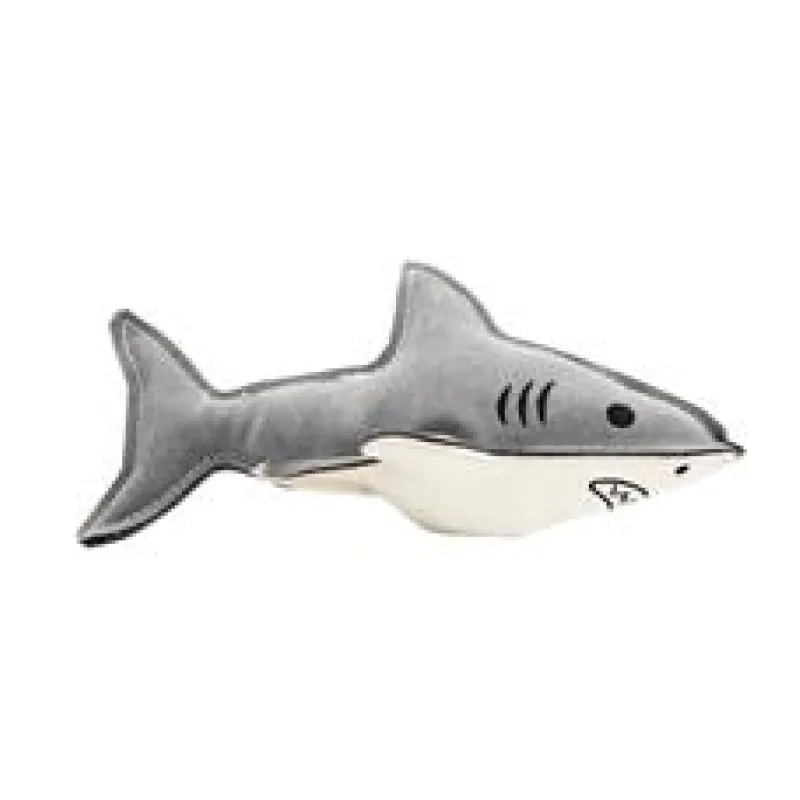 Žralok, kožená robustní hračka, HIPHOP DOG, šedá/bílá 23 cm